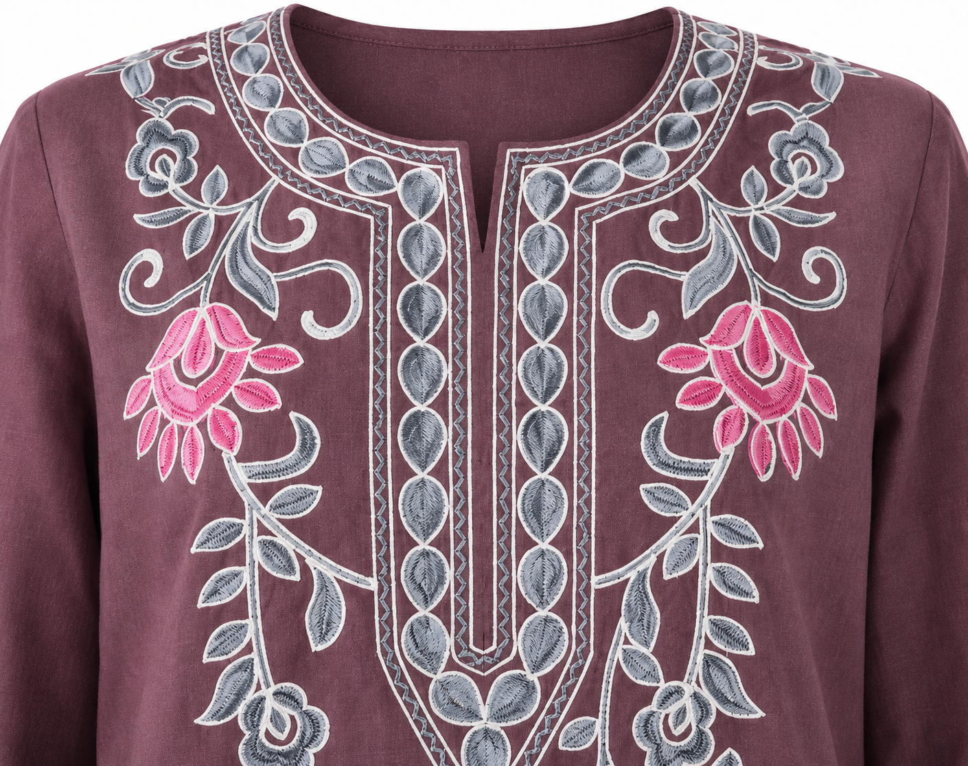 Noor : Aari embroidery summer kurti | Grayish-Brown
